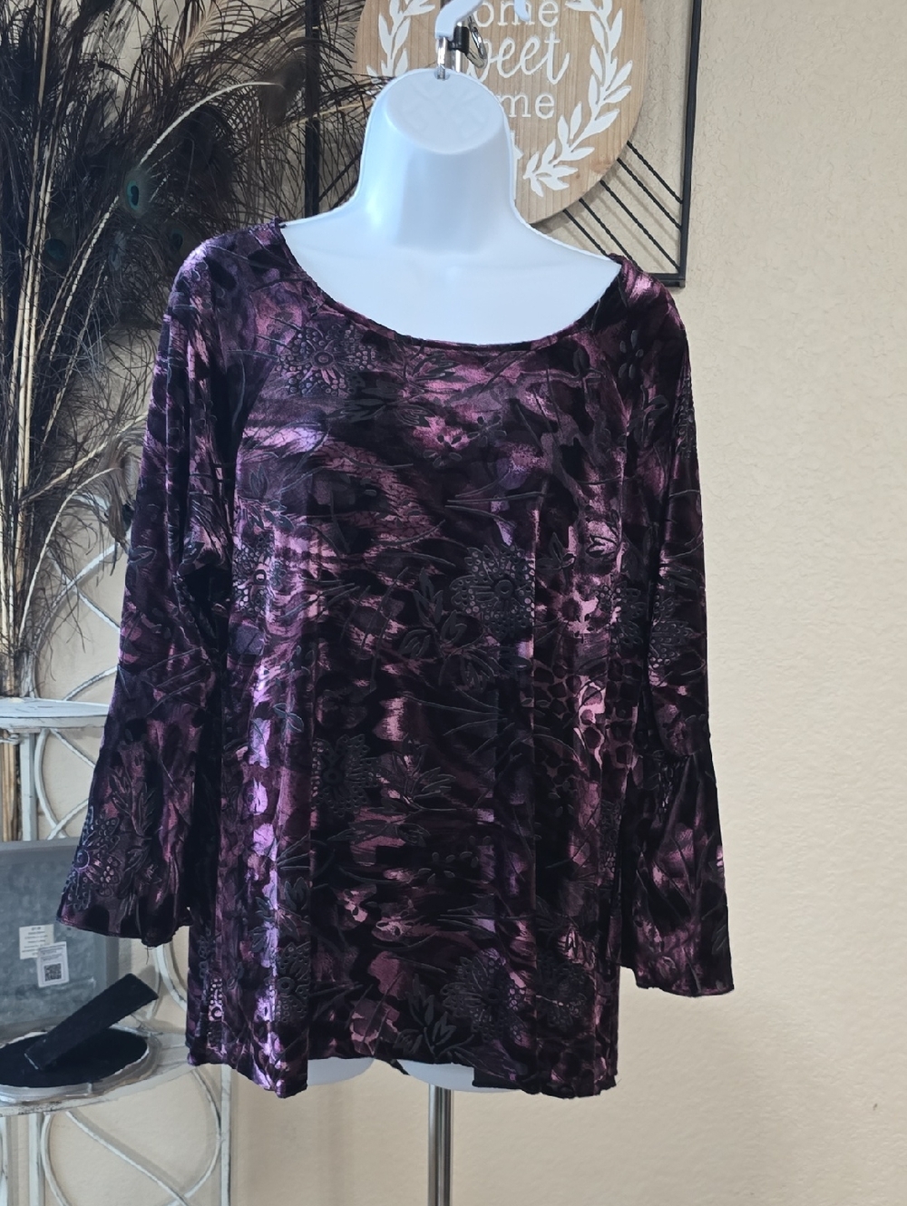 Velvet Floral Oversized Top in Plum and Black